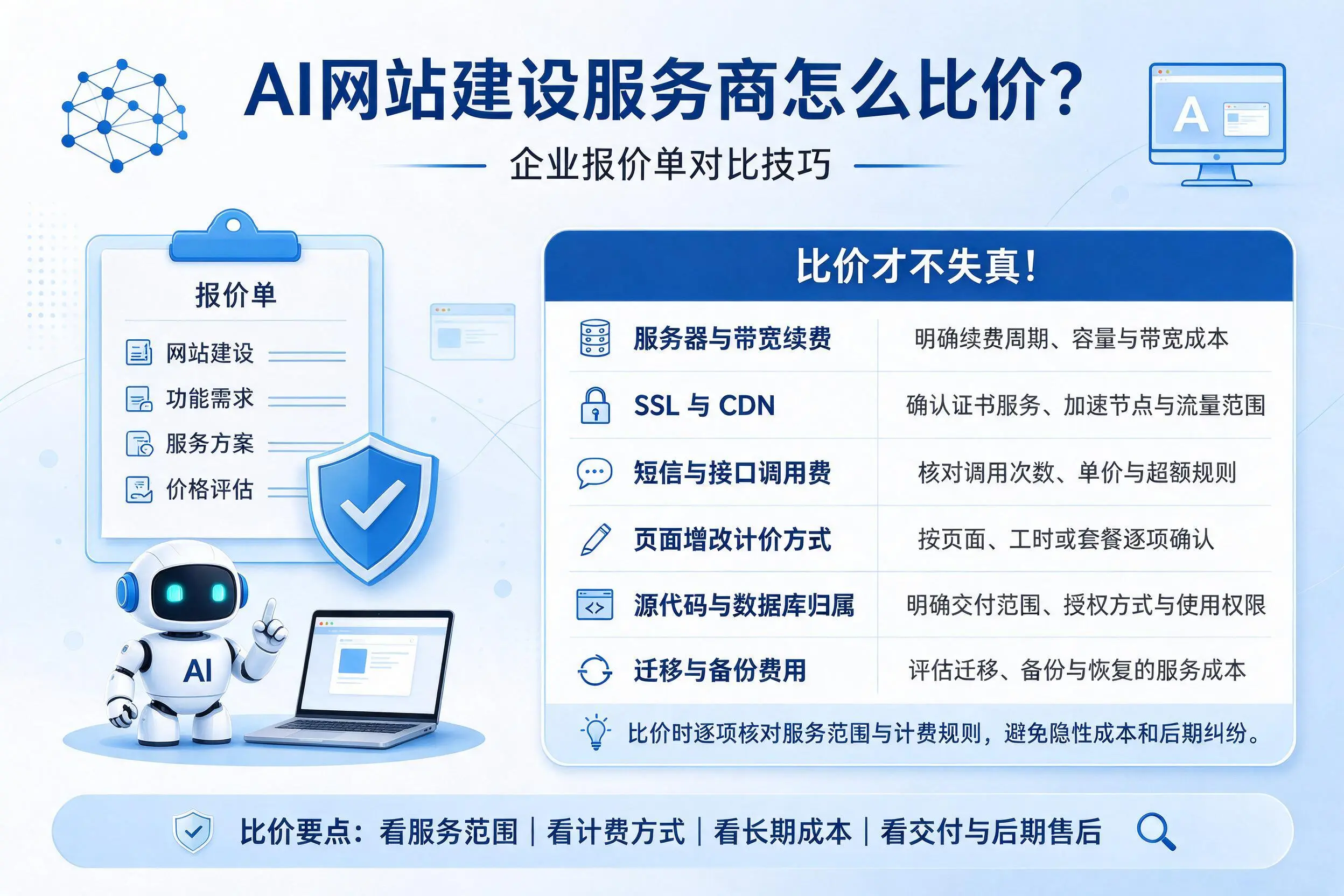 AI网站建设服务商怎么比价？双河企业报价单对比技巧