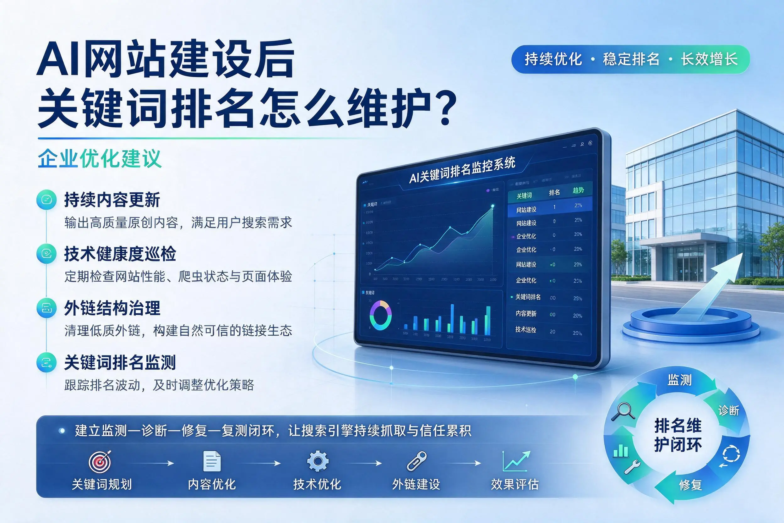 AI网站建设后关键词排名怎么维护？双河企业优化建议