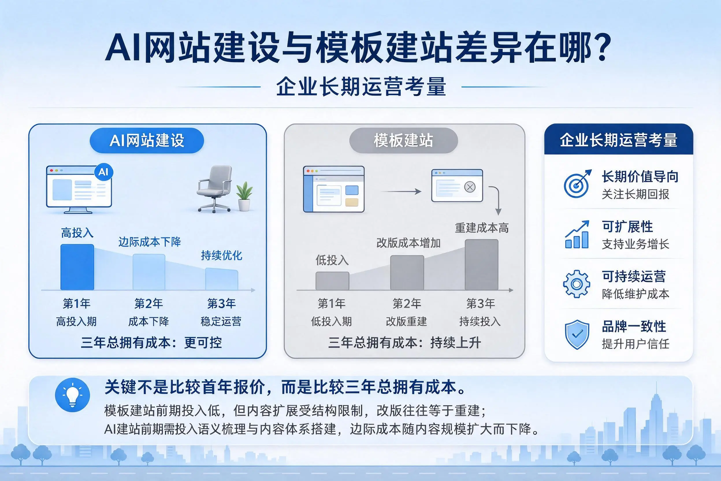 AI网站建设与模板建站差异在哪？双河企业长期运营考量